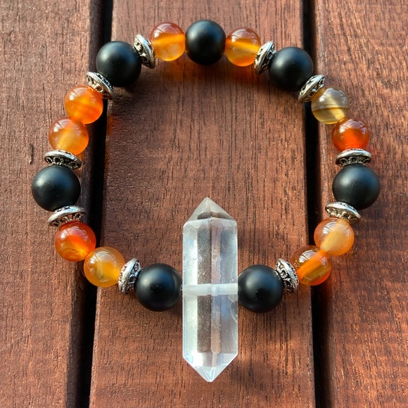Genuine double point crystal onyx + carnelian - Picture 1 of 9